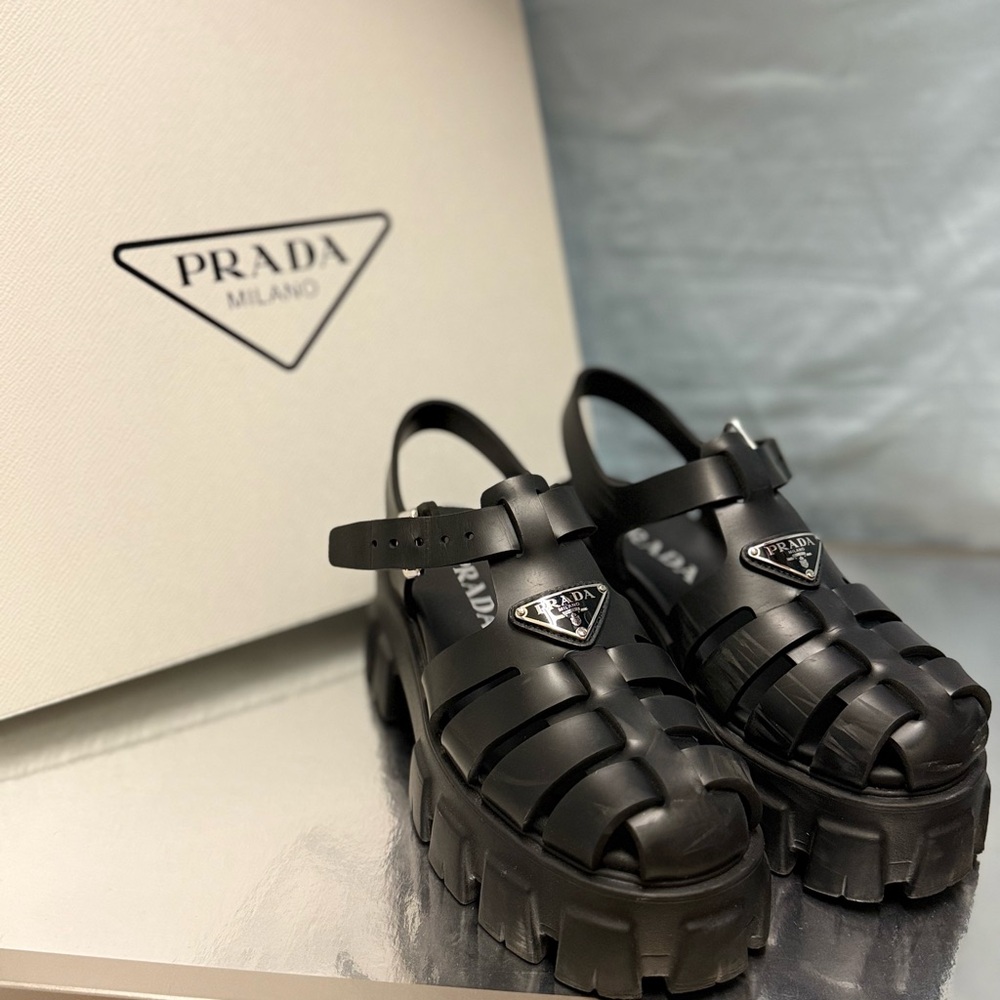 Prada Black Monolith Platform Fisherman Sandals